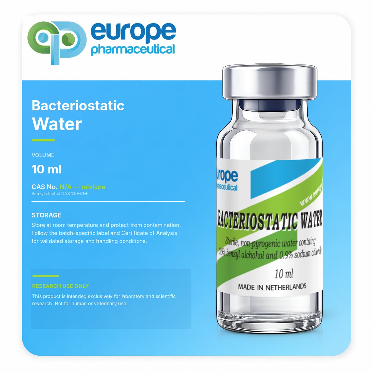 Bacteriostatic Water, 10 ml vial — information card