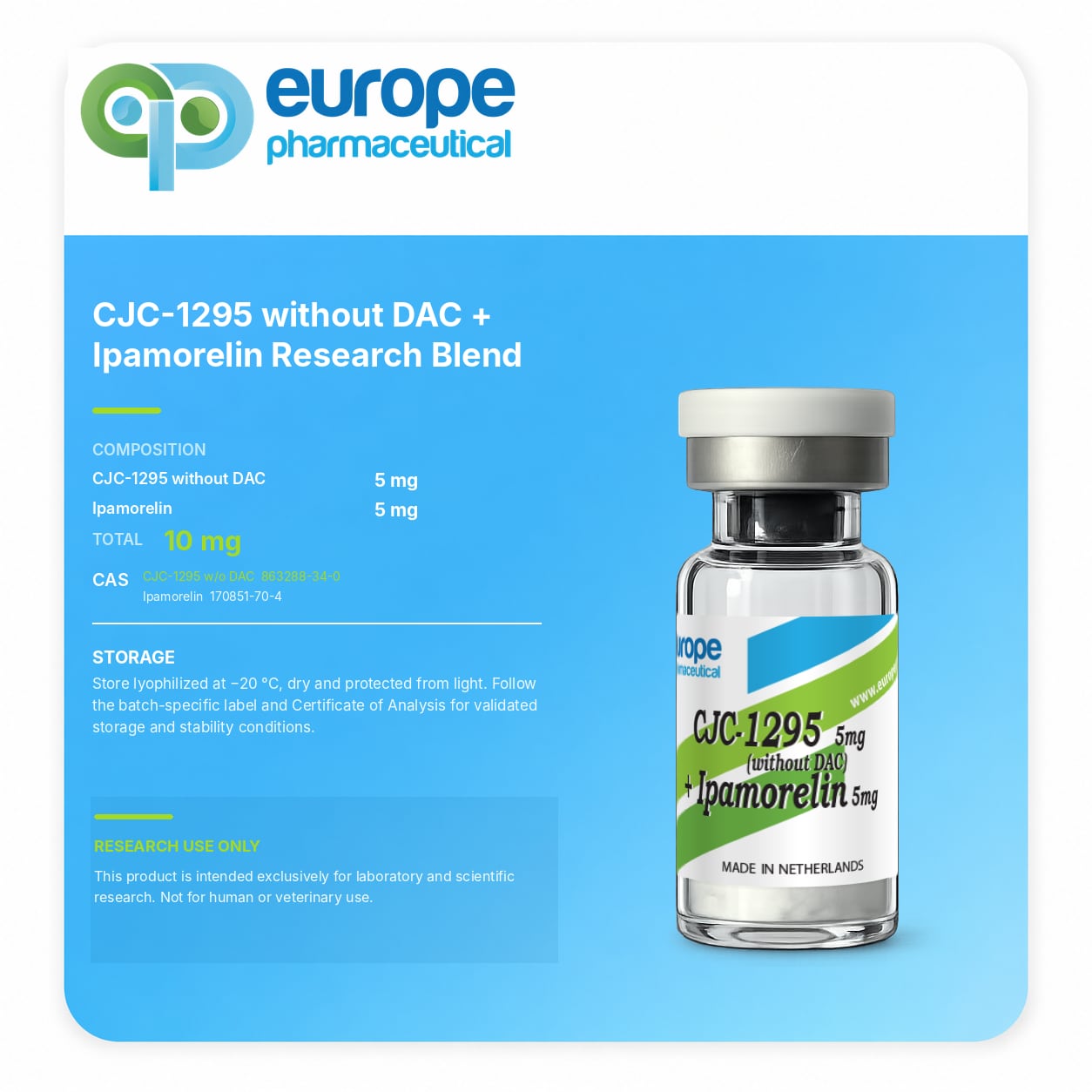 CJC-1295 without DAC + Ipamorelin Research Blend, CJC-1295 without DAC 5 mg + Ipamorelin 5 mg — information card
