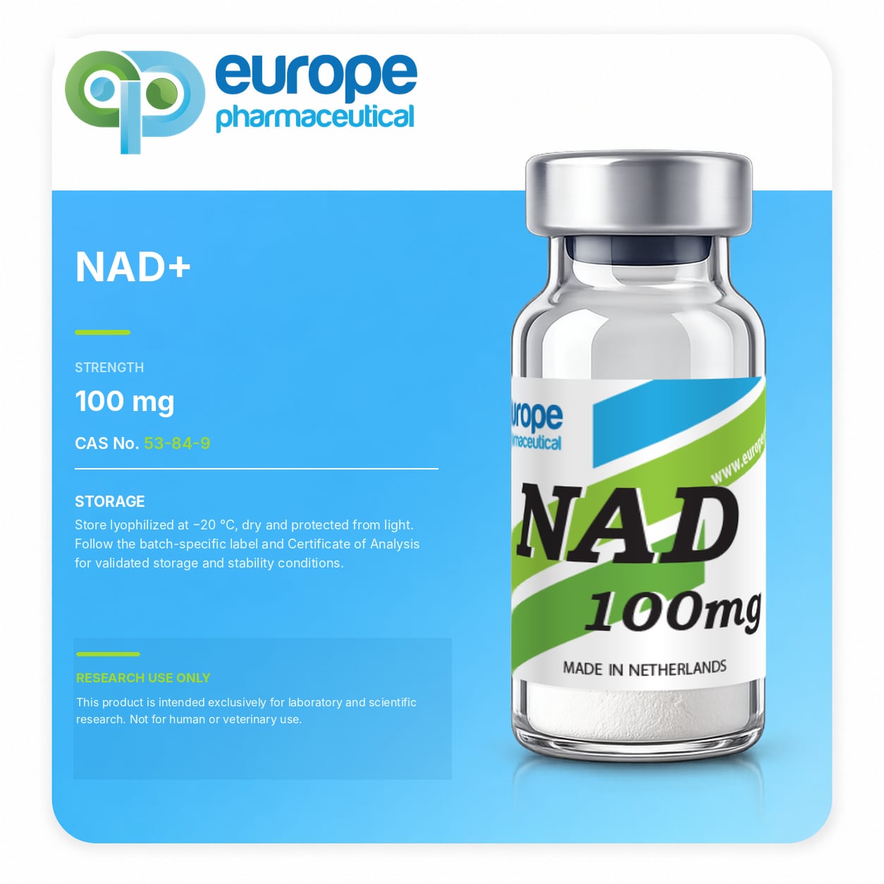 NAD+, 100 mg — information card