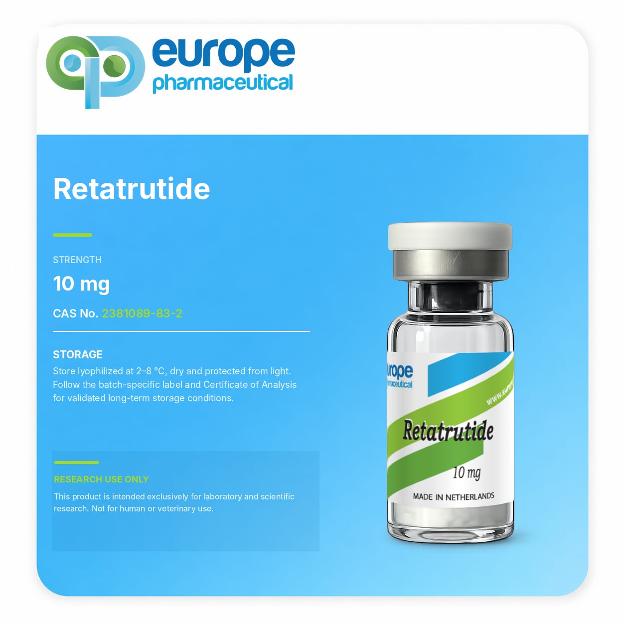 Retatrutide, 10 mg — information card